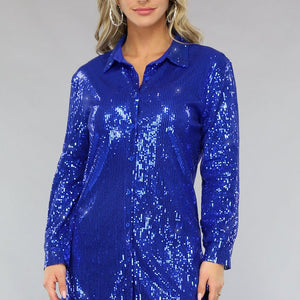 SALE50 Blauwe Blouse Jurk met Glitters