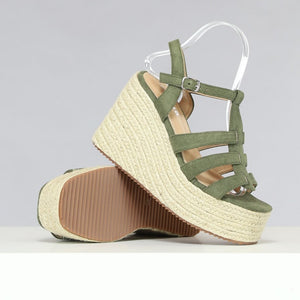 SALE50 Bohemian Espadrilles met Sleehak in Khaki