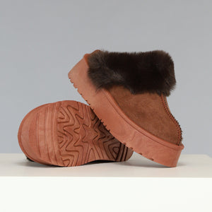 SALE50 Bruine Plateau Pantoffels met Imitatiebont