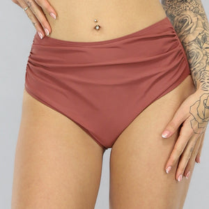 SALE80 Bruin Geplooid High Waist Bikinibroekje