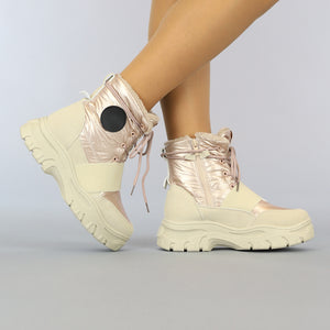 SALE85 Beige/Rosé Snowboots met Elastische Band