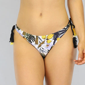 SALE85 Gele Push-Up Bikini met Bloemenprint en Franje - Broekje