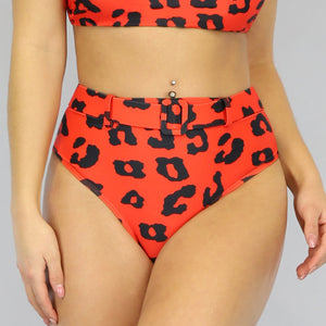 SALE85 Rood High Waist Maxi Bikinibroekje met Luipaardprint