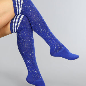 TERUG Blauwe Strass Sokken met Witte Strepen