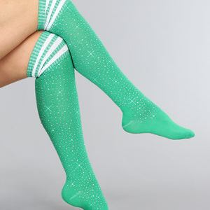 TERUG Groene Strass Sokken met Witte Strepen