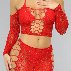 TERUG Rode Glitter Lingerie Set