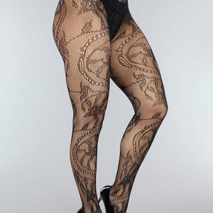 TERUG Zwarte Panty met Fossil Print