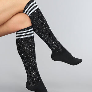 TERUG Zwarte Strass Sokken met Witte Strepen