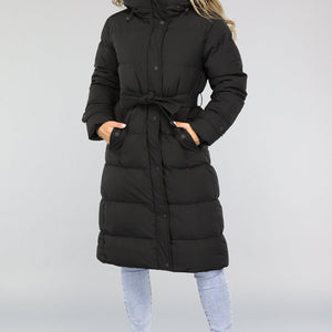 WINTER Zwarte Lange Donsjas met Tailleband