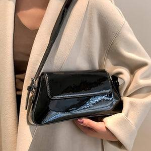 Zwarte Verstelbare Lak Schoudertas