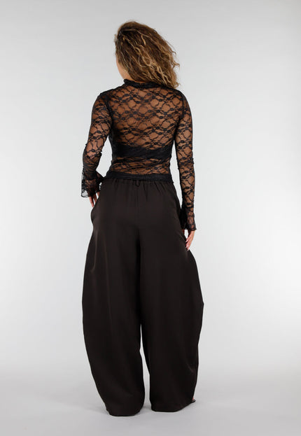 Schwarzes Metallic Spitzentop mit Stehkragen