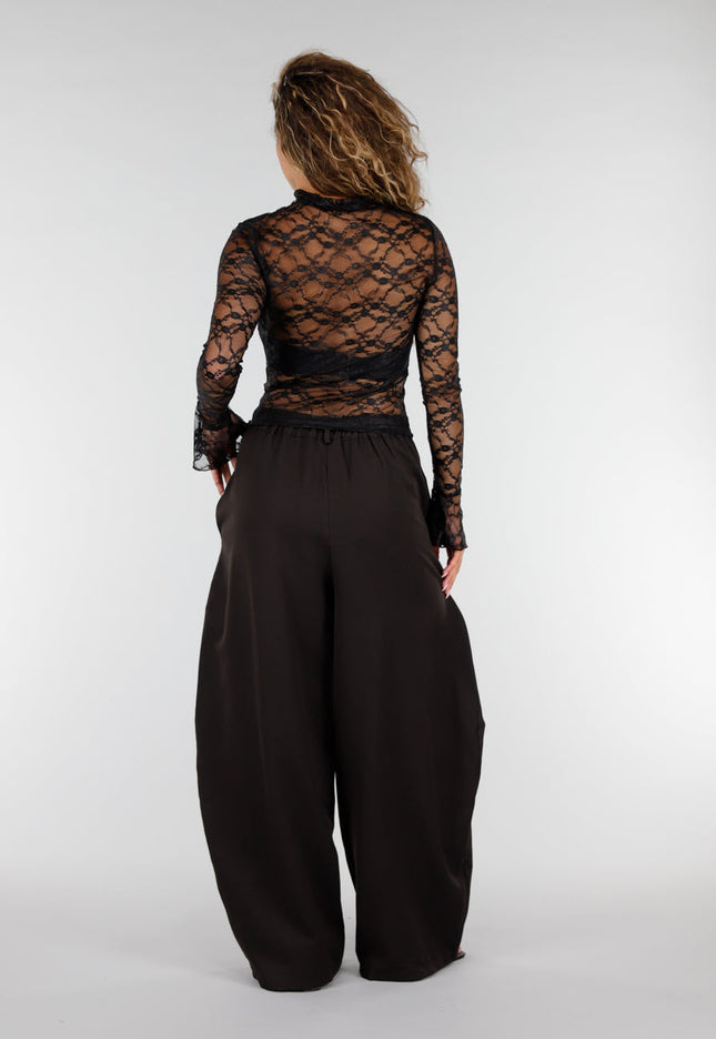 Schwarzes Metallic Spitzentop mit Stehkragen