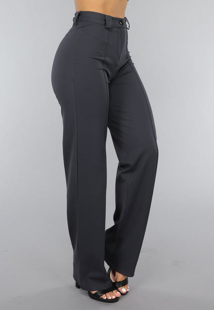 Antraciet Elastische Pantalon met Rechte Pijpen