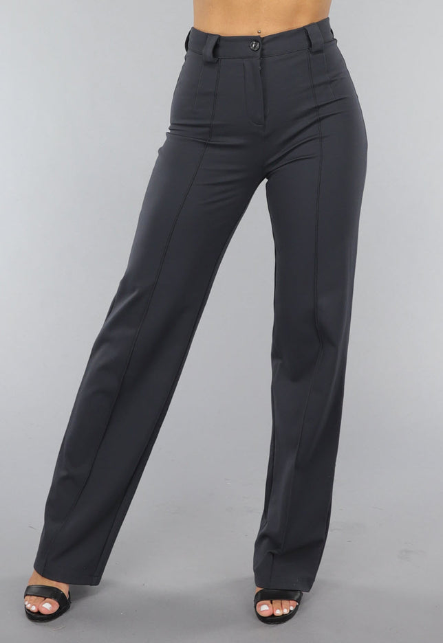 Antraciet Elastische Pantalon met Rechte Pijpen