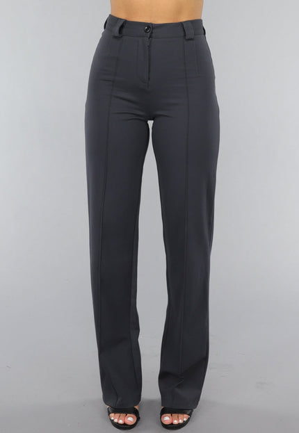 Antraciet Elastische Pantalon met Rechte Pijpen