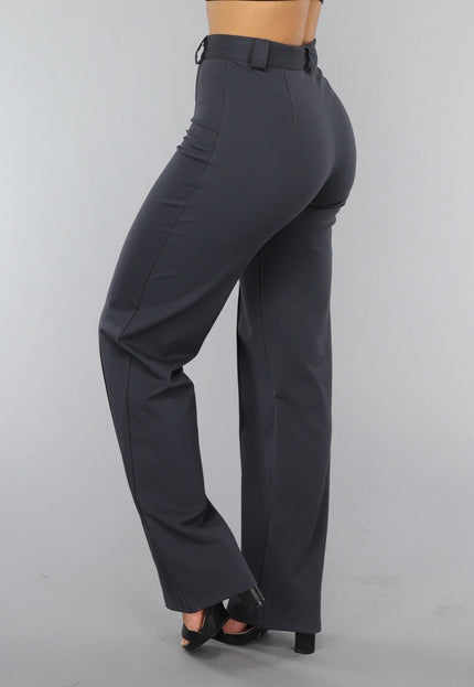 Antraciet Elastische Pantalon met Rechte Pijpen