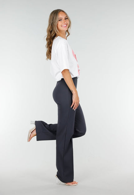 Antraciet Elastische Pantalon met Rechte Pijpen