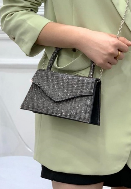 OP=OP.02.NL Antraciet Strass Hand/Schoudertasje