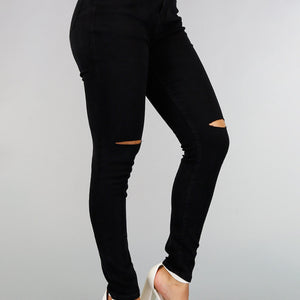 Basic Zwarte High Waist Ripped Knees Jeans