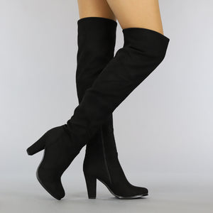 Basic Zwarte Suèdelook Overknee Laarzen