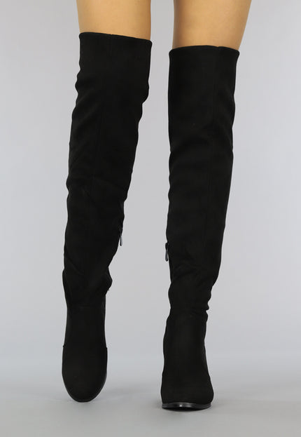 Basic Zwarte Suèdelook Overknee Laarzen