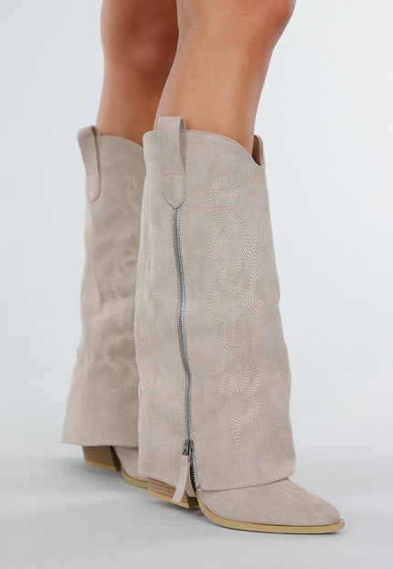 Beige Cowboylaarzen met Borduursel