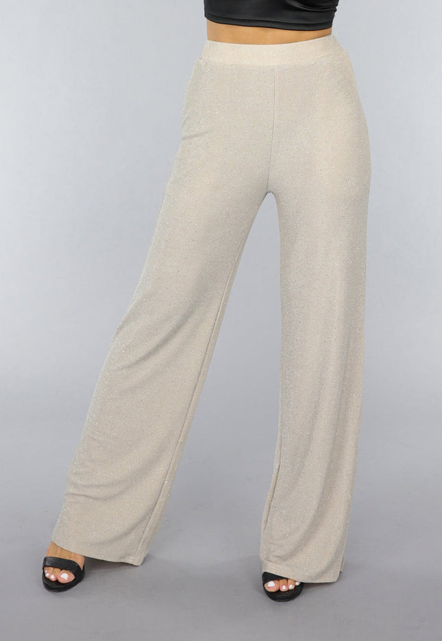 OP=OP.AV.12 Beige Elastische Glitter Broek