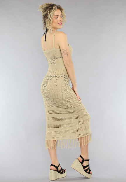 Beige Gehaakt Cover Up Jurkje