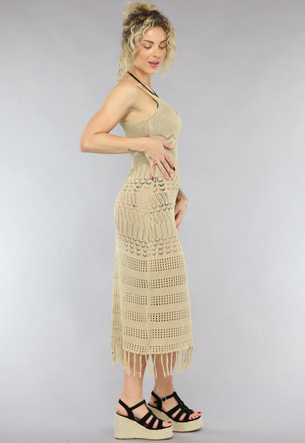 Beige Gehaakt Cover Up Jurkje