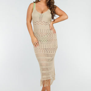 Beige Gehaakt Cover Up Jurkje