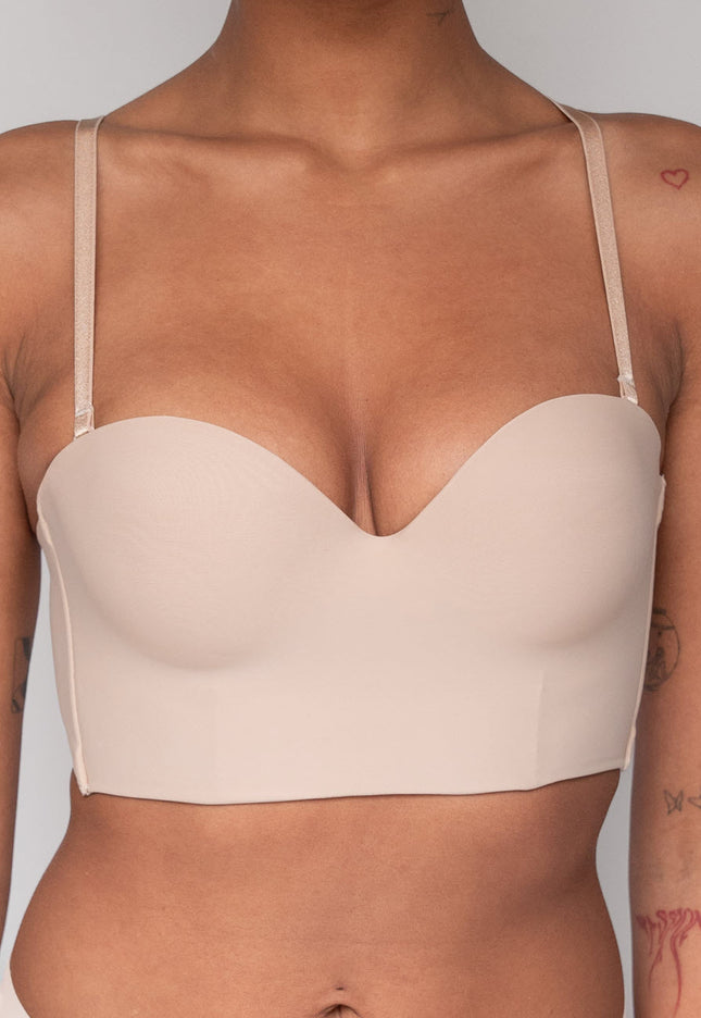 Beige Longline Beugel BH met Push-Up