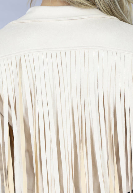 Beige Suèdelook Jas met Fringe Details