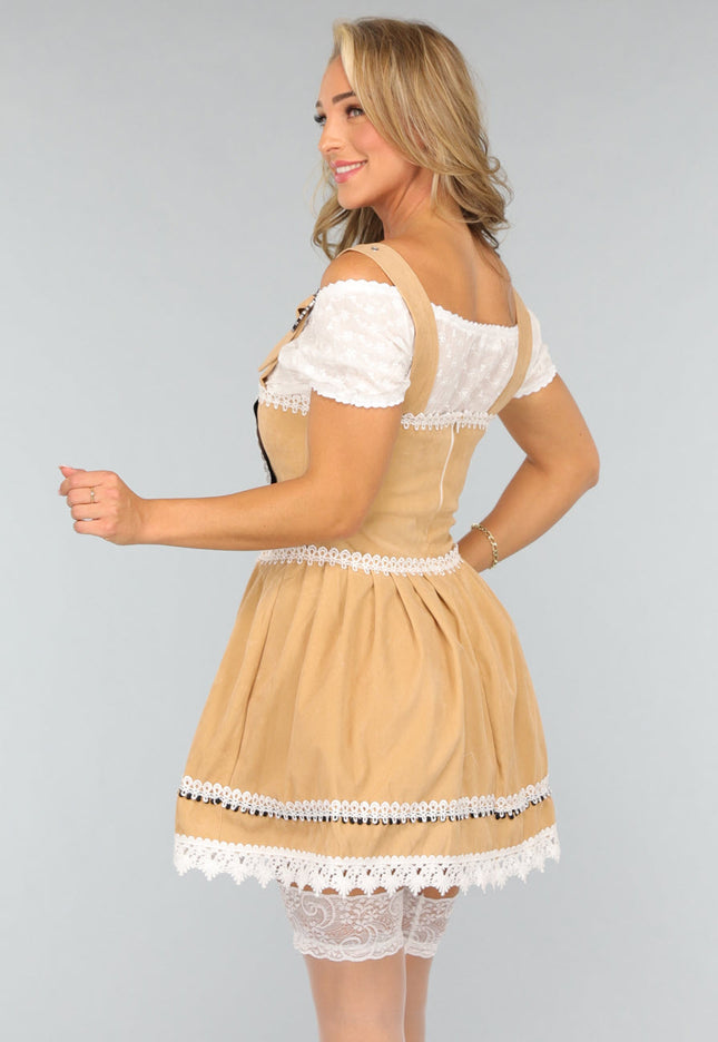CARNA25 Beige Suèdelook Kostuum met Dirndl Jurk