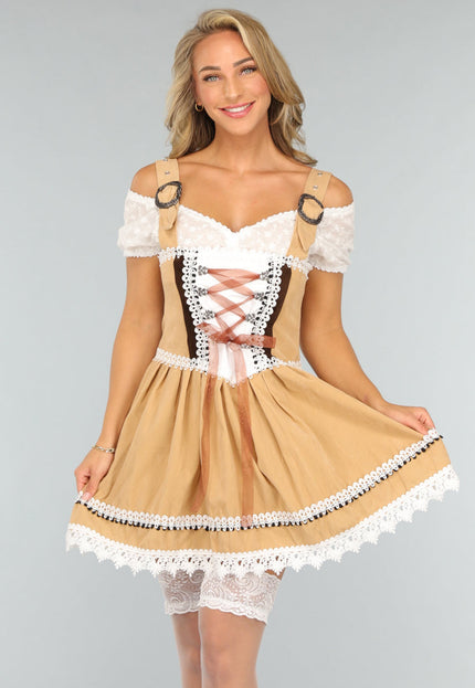 CARNA25 Beige Suèdelook Kostuum met Dirndl Jurk