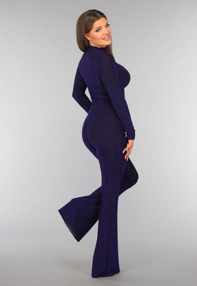 OP=OP.AV.12 Blauwe Glitter Top met Kleine Col