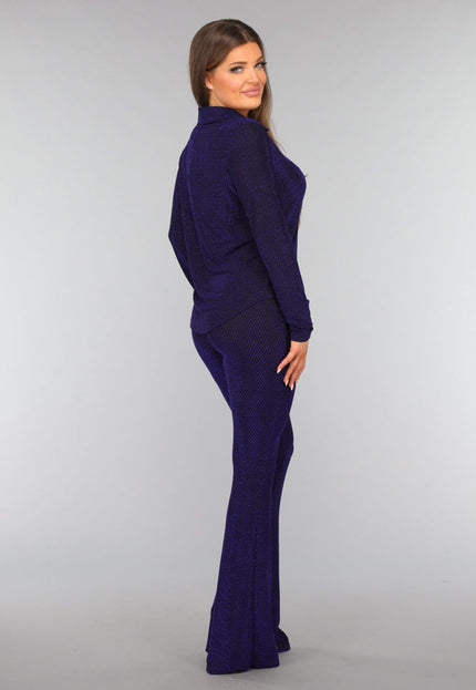 OP=OP.AV.12 Blauwe Longsleeve Blouse met Shimmer