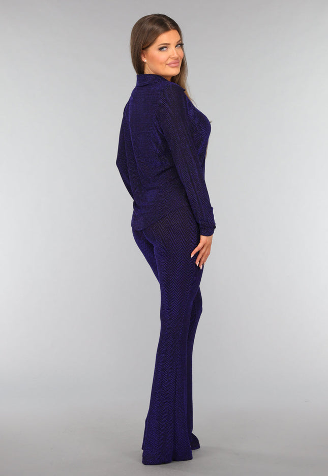 OP=OP.AV.12 Blauwe Longsleeve Blouse met Shimmer