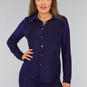 OP=OP.AV.12 Blauwe Longsleeve Blouse met Shimmer