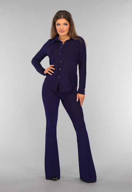 OP=OP.AV.12 Blauwe Longsleeve Blouse met Shimmer