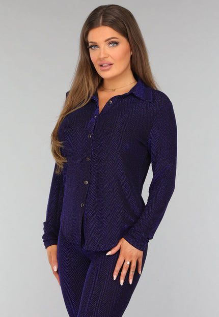 OP=OP.AV.12 Blauwe Longsleeve Blouse met Shimmer