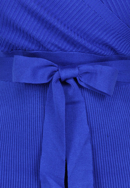 Blauwe Off-Shoulder Rib Jurk