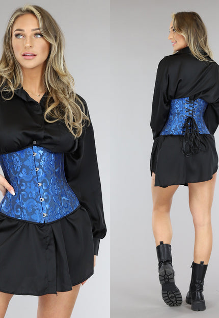 Blauwe Satin Underbust Korset
