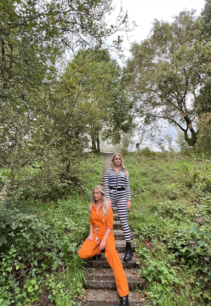 Boevenjumpsuit Kostuum Zwart Wit Gestreept