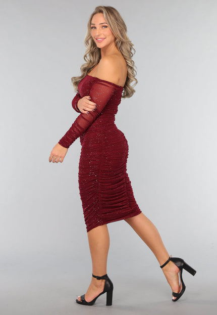 Bordeaux Rode Glitter Bodycon Jurk