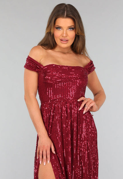 OP=OP.38.NL Bordeaux Rode Jurk met Schouder Detail