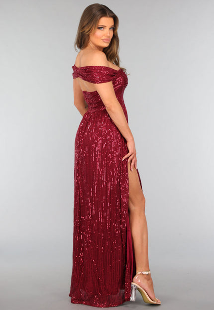 OP=OP.38.NL Bordeaux Rode Jurk met Schouder Detail