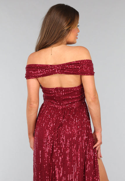OP=OP.38.NL Bordeaux Rode Jurk met Schouder Detail
