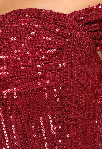 OP=OP.38.NL Bordeaux Rode Jurk met Schouder Detail