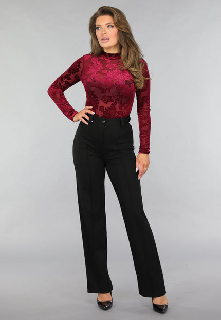 Bordeaux Rode Velvet Bloemen Bodysuit