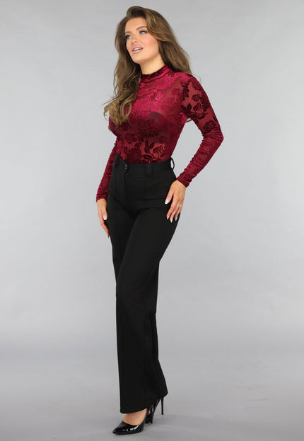 Bordeaux Rode Velvet Bloemen Bodysuit